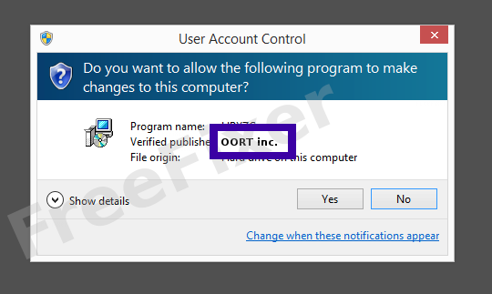 Screenshot where OORT inc. appears as the verified publisher in the UAC dialog